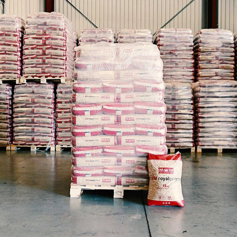 Pellets de madeira de Pellets MM ROYAL – Palete com 78 Sacos Plásticos